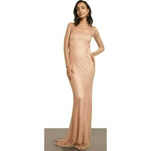 Donna Karan $550 Crystal Embellished Mesh Long Sleeve Slip Dress Sz 16 NWT